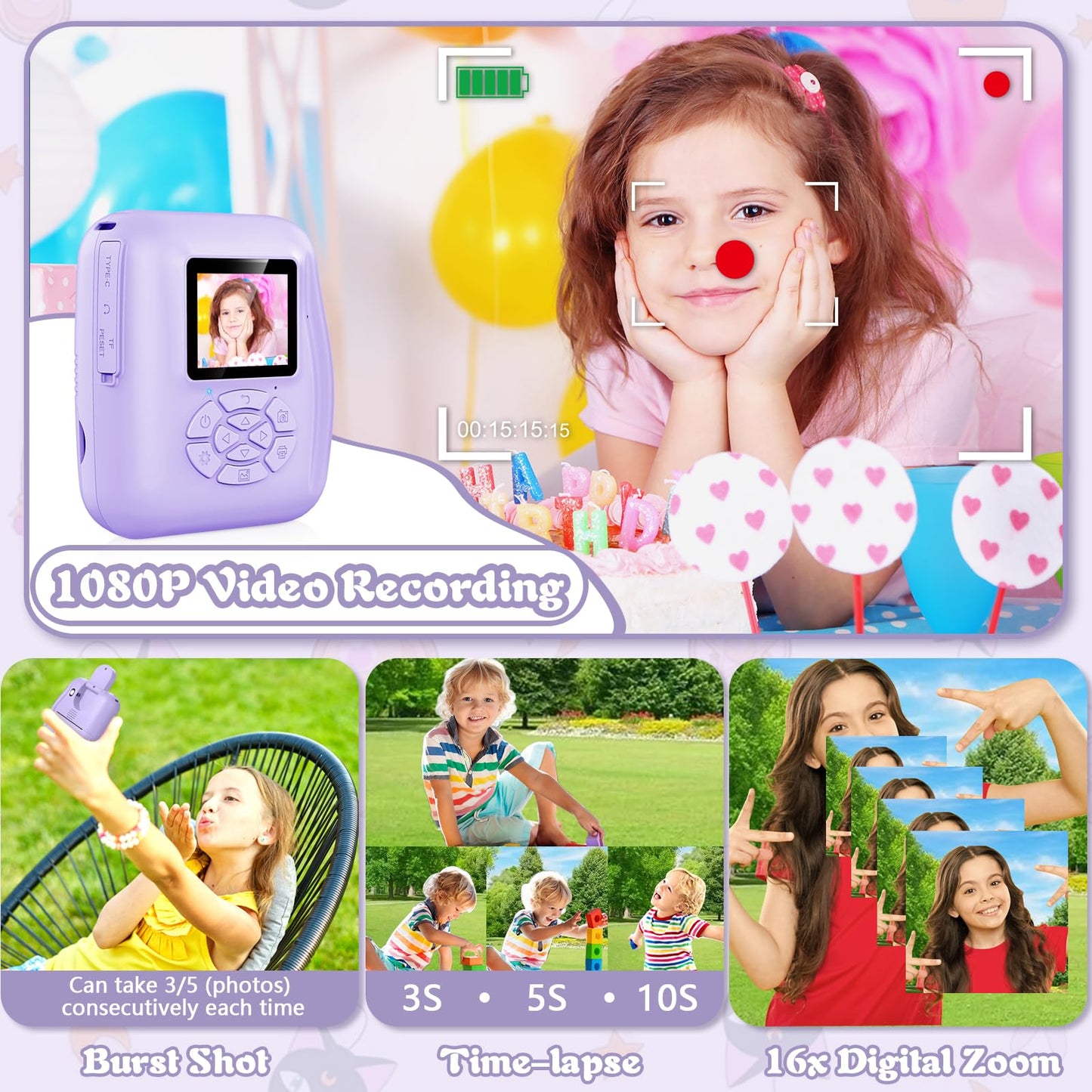 Kids Instant Print Camera with 32GB Card