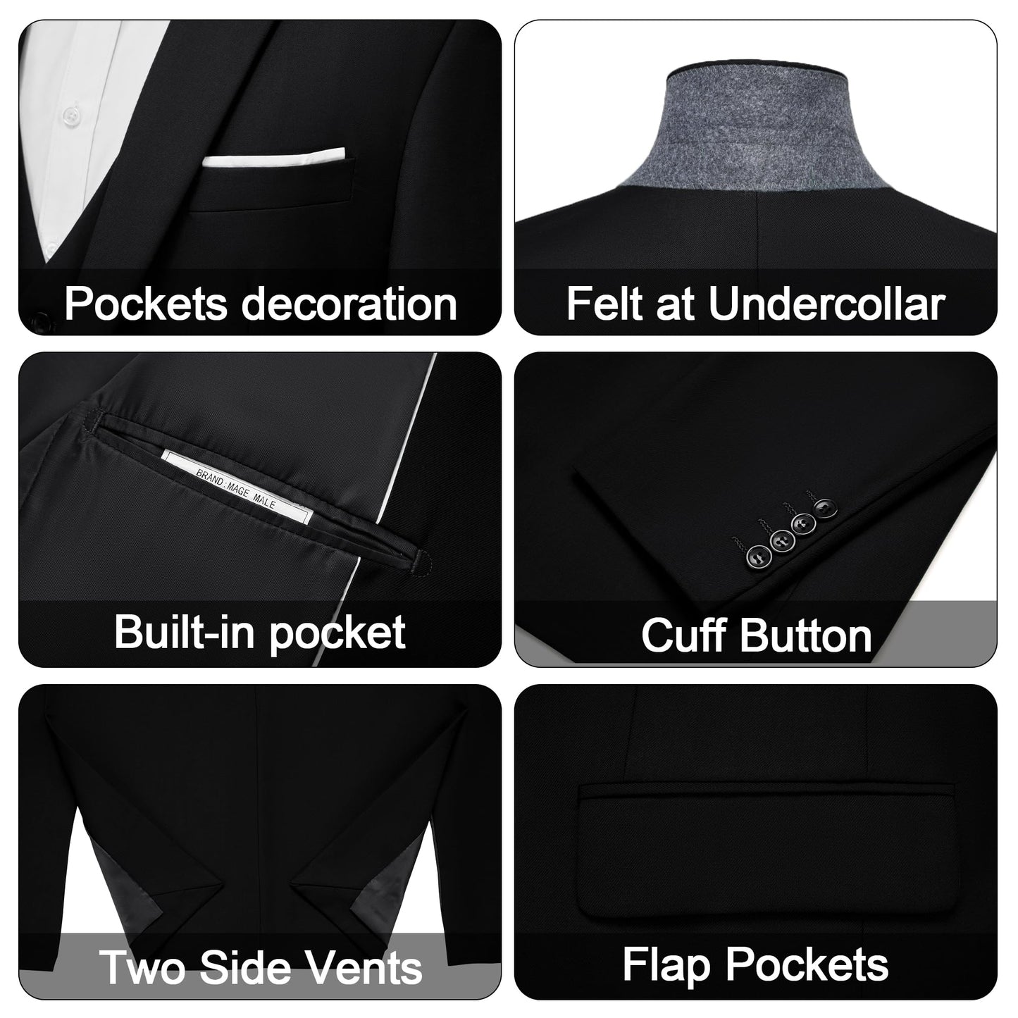 MAGE MALE Men's Slim Fit 3-Piece Suit Set