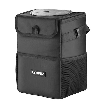 Ryhpez Car Trash Can with Lid - Car Trash Bag Hanging with Storage Pockets Collapsible and Portable Car Garbage Bin