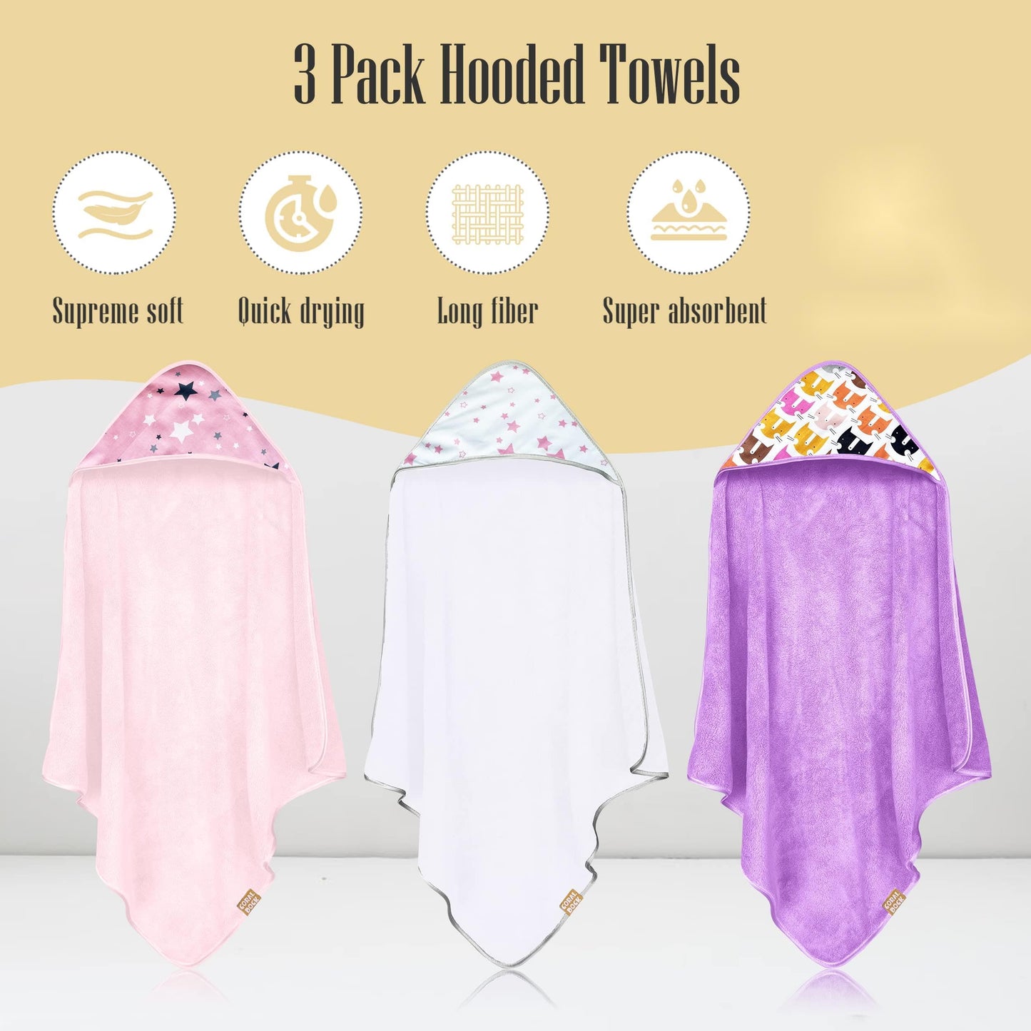 3 Pack Baby Hooded Bath Towels for Infants