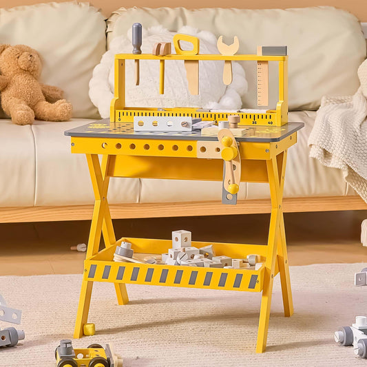 Kids Wooden Tool Bench with Realistic Tools Set
