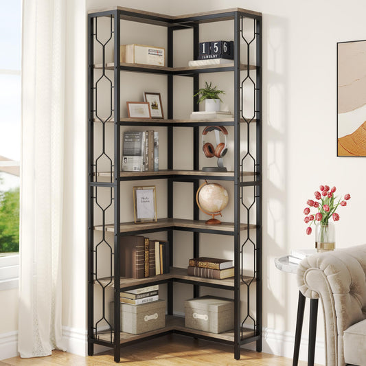 7-Tier Industrial Corner Bookshelf by Tribesigns