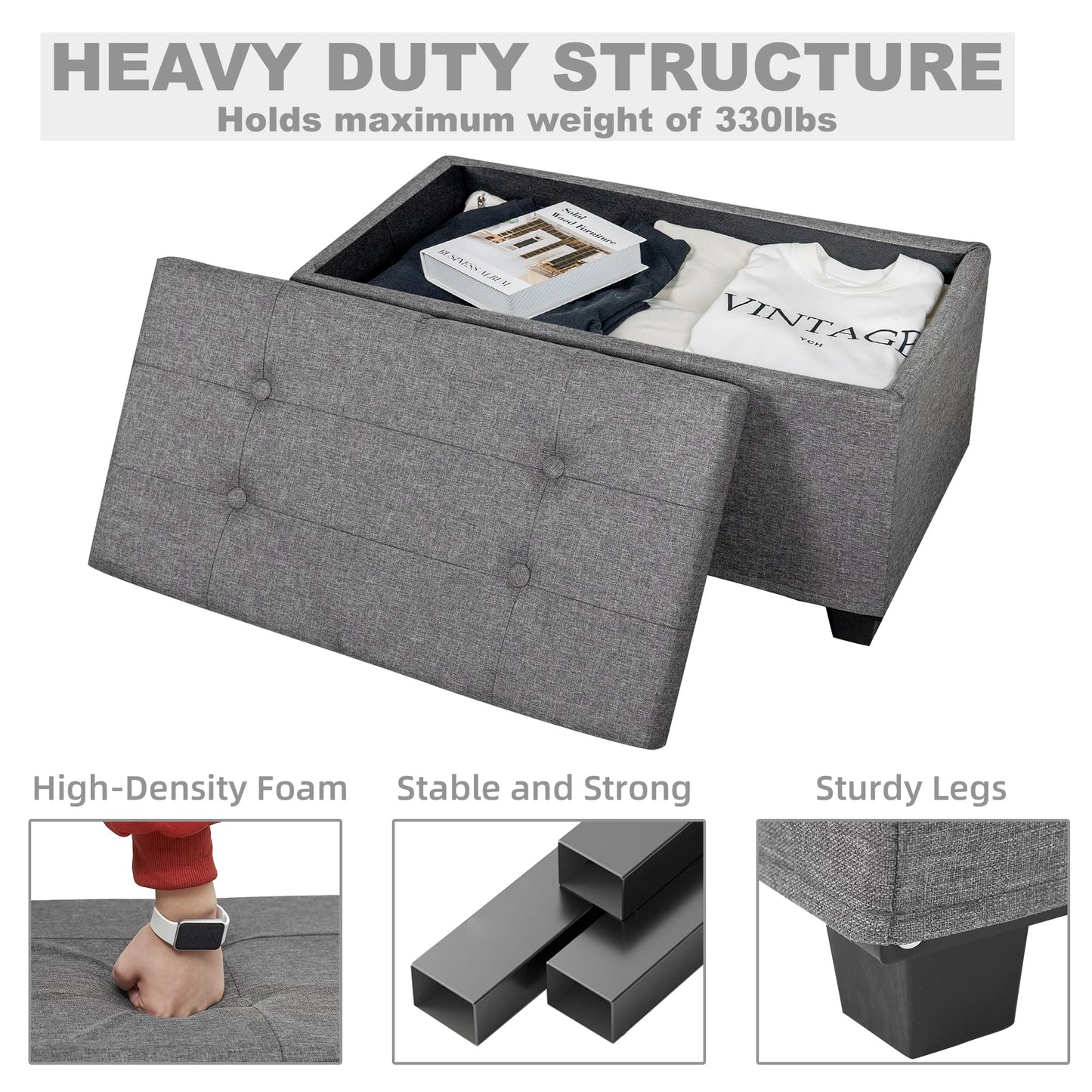 Metal Storage Ottoman Bench with Flipping Lid