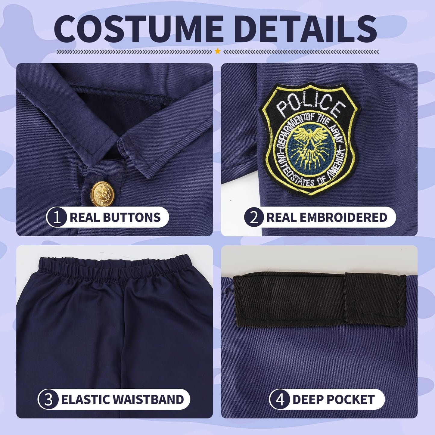 Kodvinp Police Officer Costume for Kids, SWAT Costume for Boys with Vest, Complete Halloween Costumes for Kids 3-10-12
