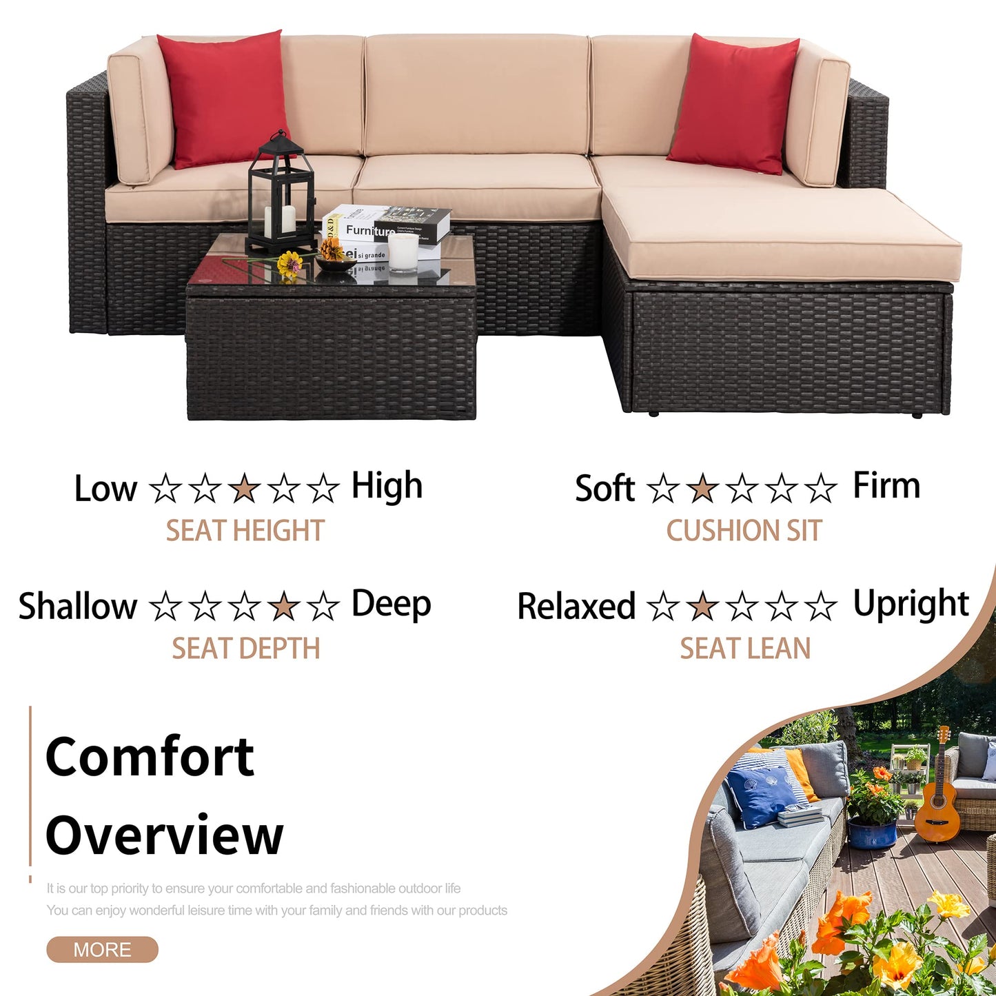 5-Piece Outdoor Patio Furniture Set with Sofa