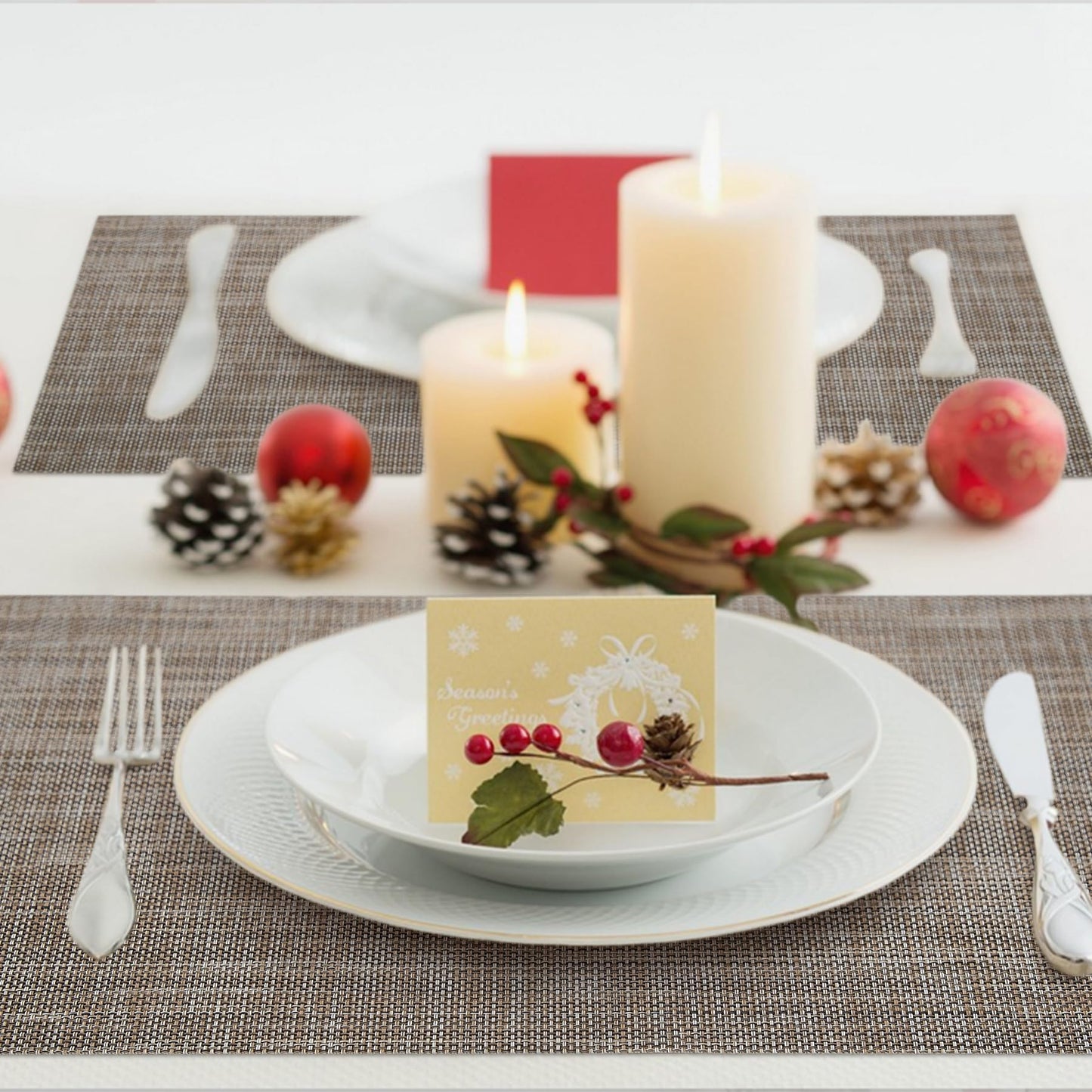 Placemats Set of 6, Vinyl Woven Placemats for Kitchen Table Indoor/Outdoor, Dining Table Mats - 18x12 Inch