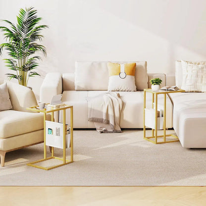 HOOBRO C Shaped Glass End Table Set of 2