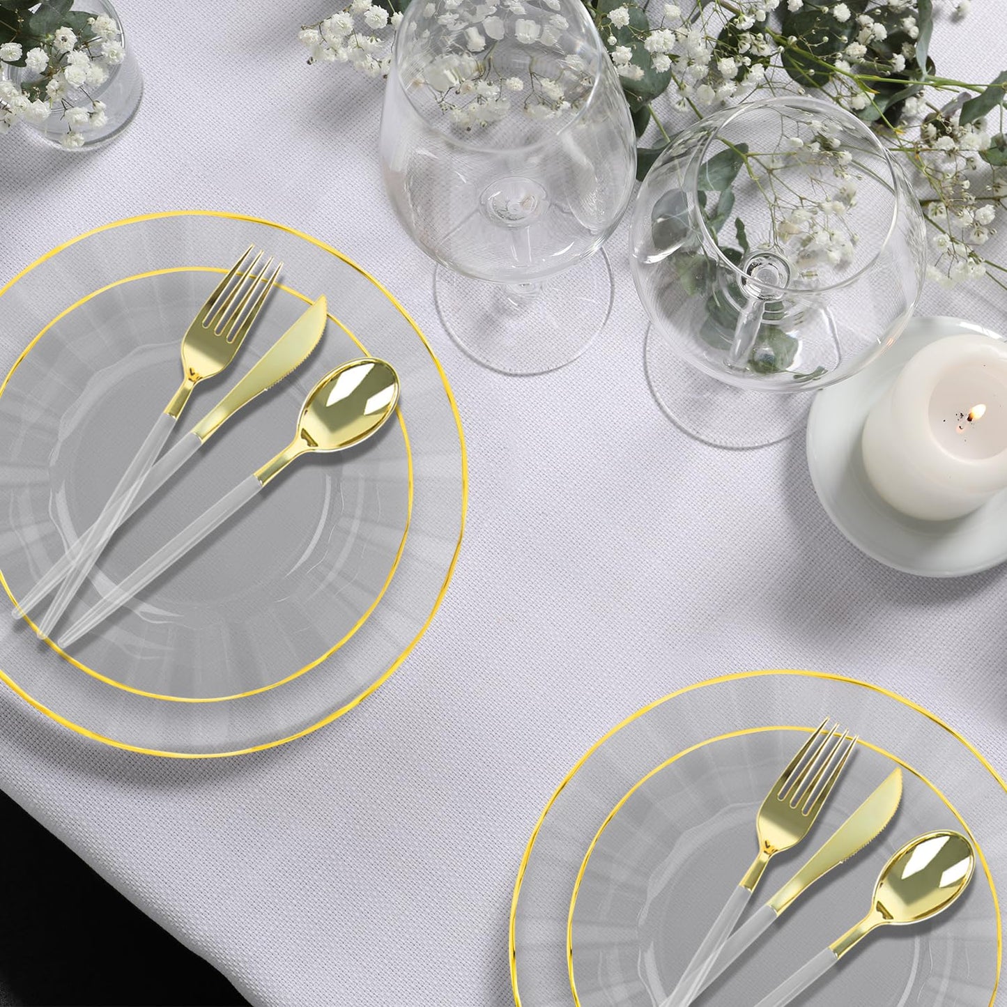 150 Pcs Plastic Dinnerware Set for 30 Guests