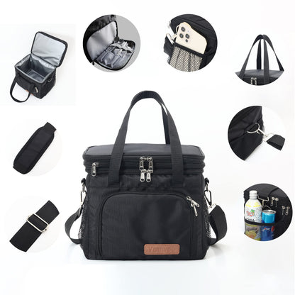 Youwoo Reusable Insulated Lunch Box, men Lunch bag Reusable Lunch Box for Office Picnic Hiking Beach Outdoor Picnic Camping Road Trip, 16 Can, Black
