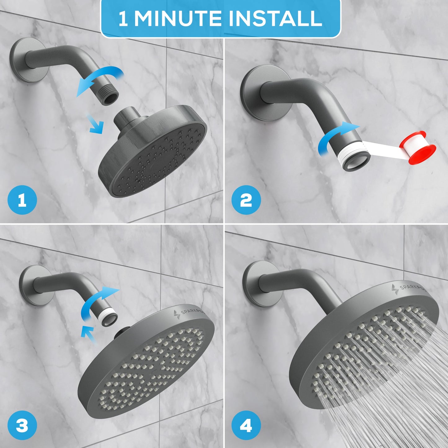 SparkPod High Pressure Rain Shower Head - Charcoal