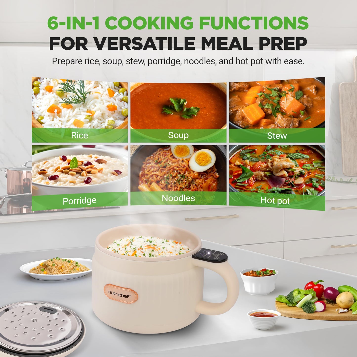 NutriChef 1.6 QT Electric Rice Cooker & Lunch Maker