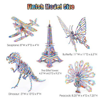 BEARUN 3D Coloring Puzzle Set, Arts and Crafts for Girls and Boys Age 6 7 8 9 10 11 12 Year Old, Fun Educational Painting Crafts Kit with Supplies for Kids, Birthday Toy Gift for Kids