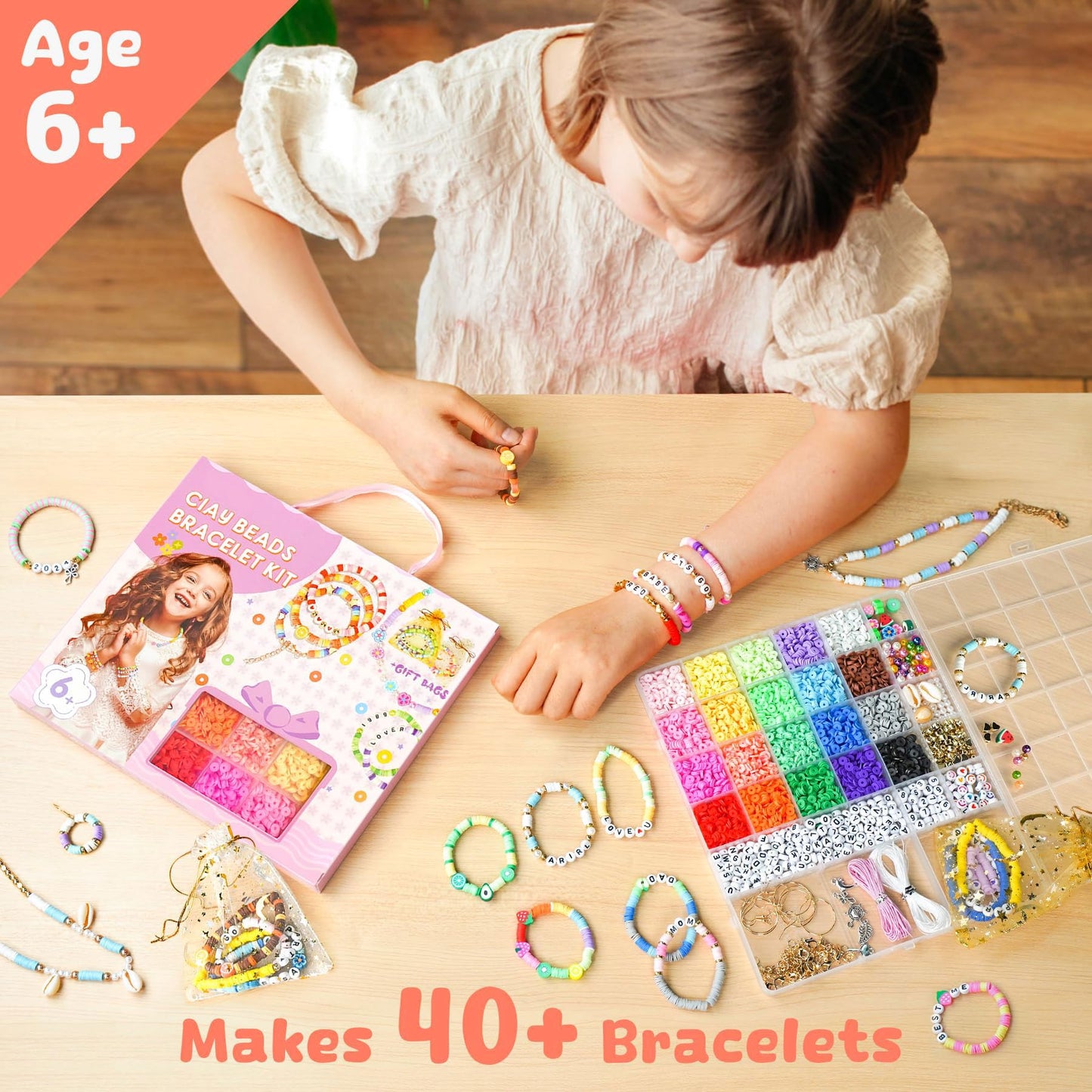 Girls Gifts Bracelet Making Kit with 20 Colors Polymer Clay Beads and Charms Letter Beads