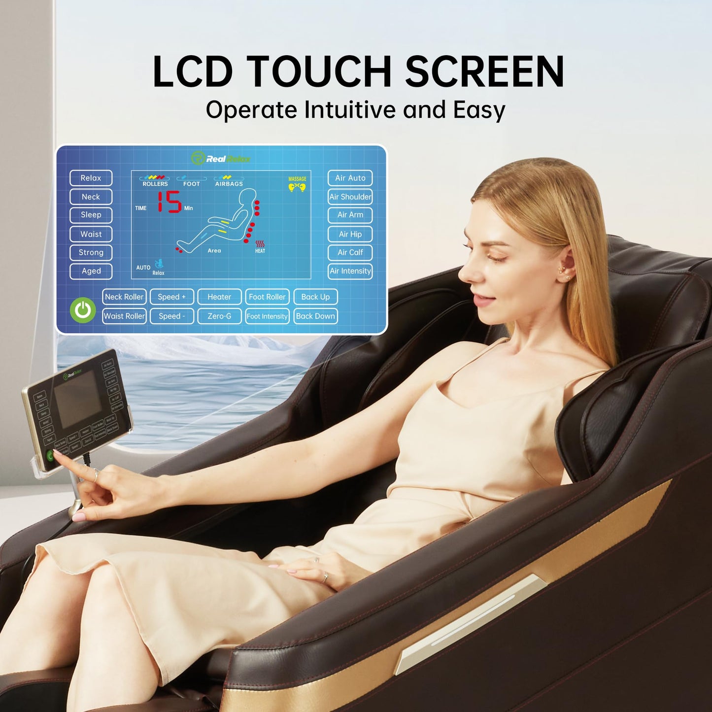 Real Relax 2024 Massage Chair, Full Body Massage Zero Gravity Mode, with Foot Massage, Bluetooth, LCD, Waist Heater, Brown