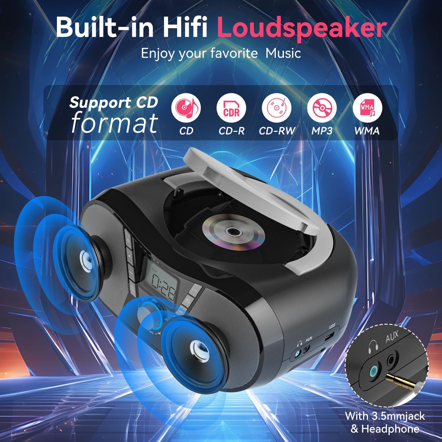 Gueray Portable CD Player with Bluetooth & FM Radio