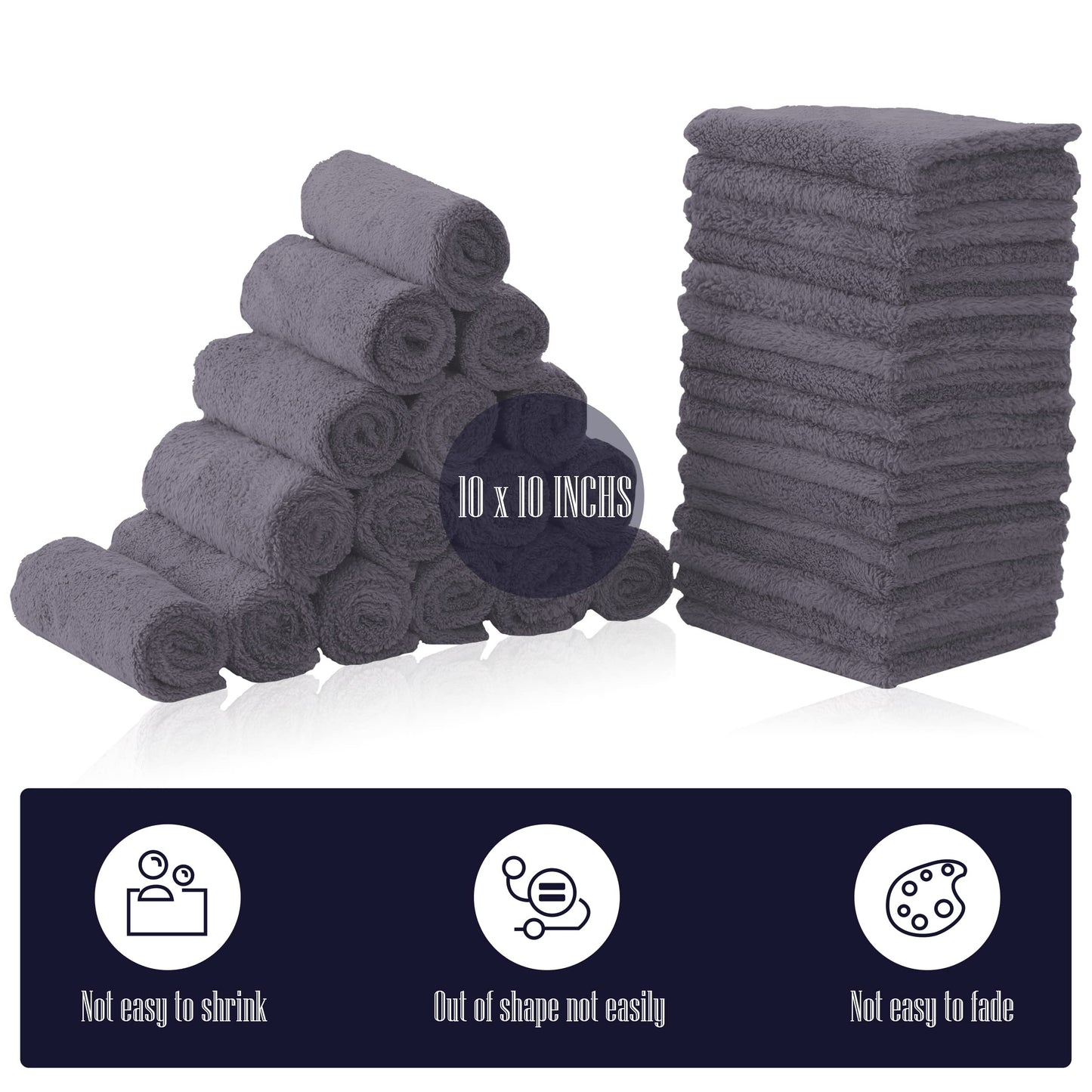 32 Pack Baby Washcloths - Luxury Coral Fleece - Extra Absorbent and Soft Wash Clothes for Newborns, Infants and Toddlers - Suitable for Sensitive Skin and New Born - Baby Shower - Grey, 10x10 Inch