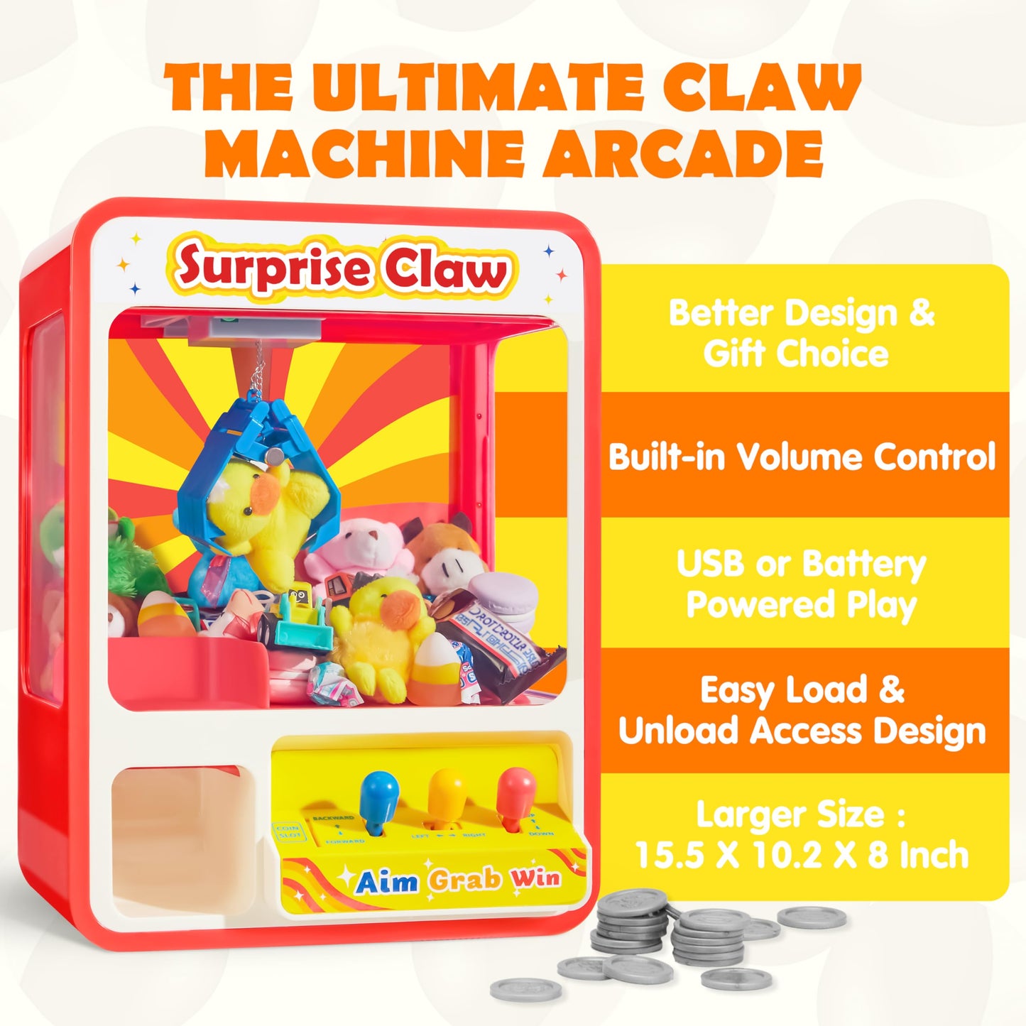 JOYIN LED Claw Machine Toy for Kids
