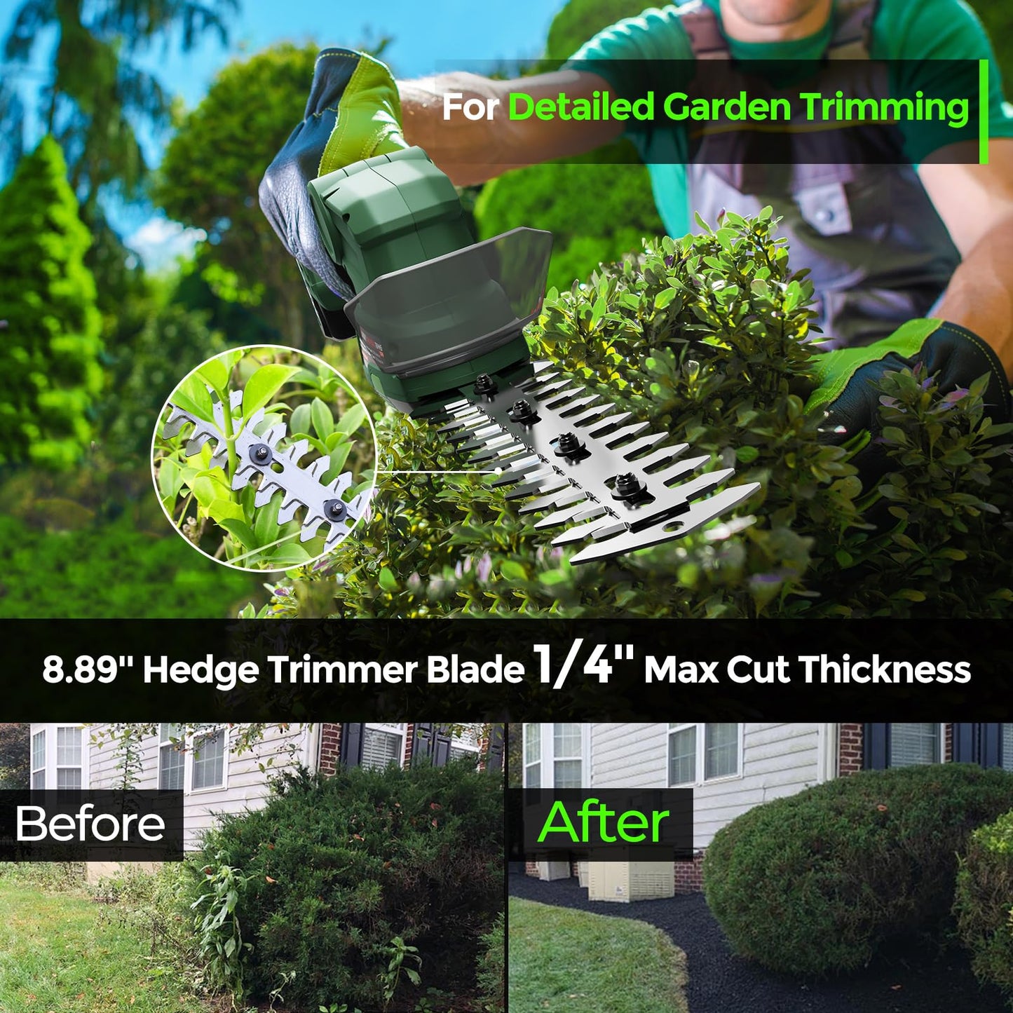 LURSKY 21V Cordless Hedge Trimmer with Battery