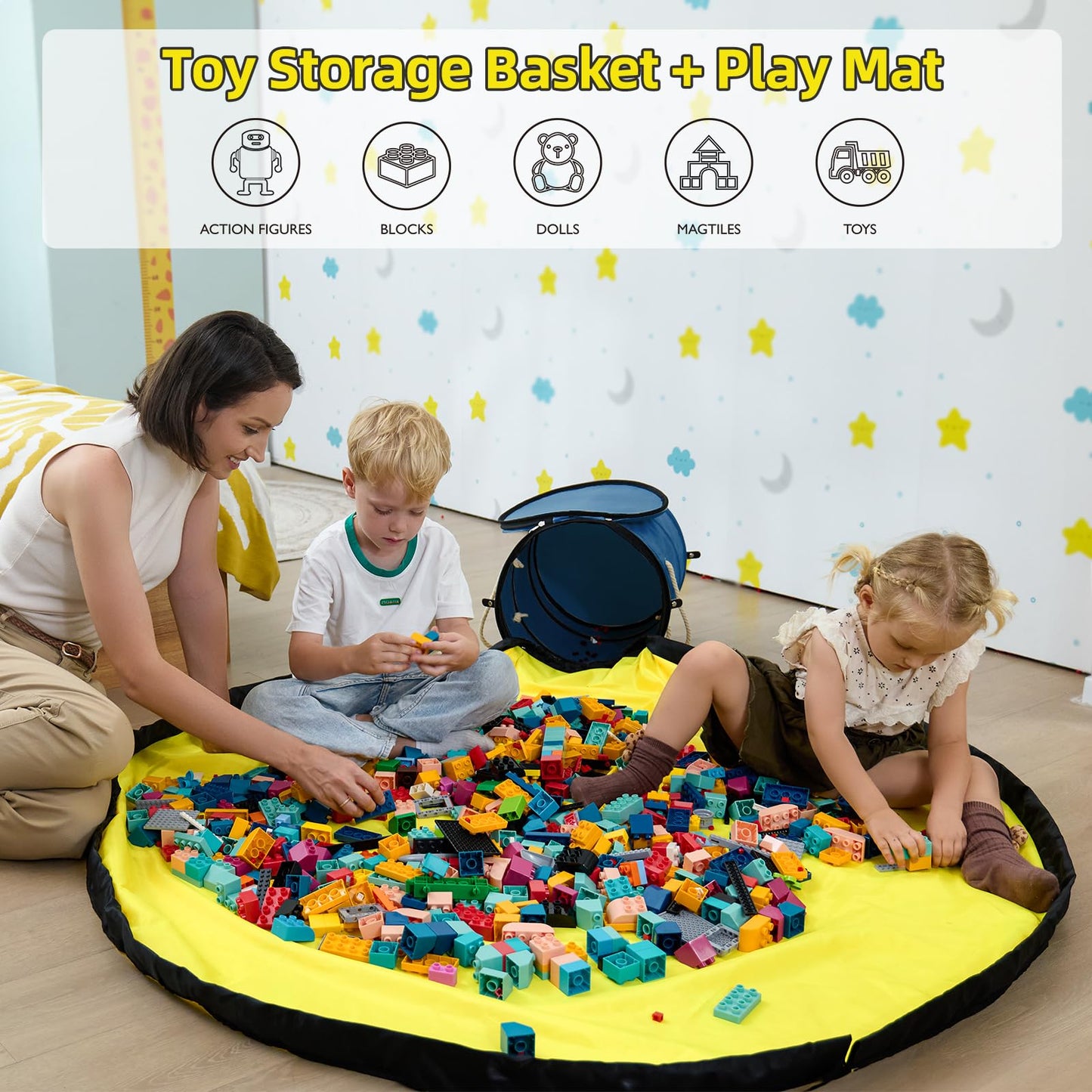 Toy Storage Basket with Play Mat for Kids