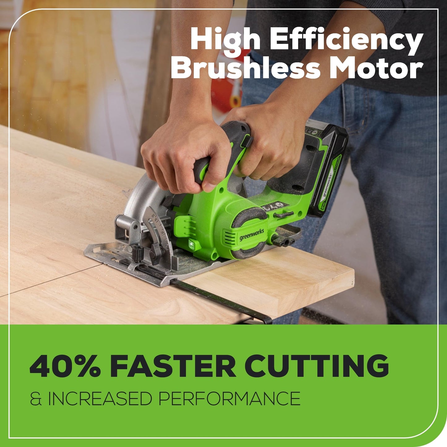 Greenworks 24V Brushless Cordless 1/2" 310 in/lbs.Drill/Driver and 6-1/2" Circular Saw Combo (18+1 Position Clutch/LED Light) (4,800 RPM/Cutting Depth 45°/90°), 2×2Ah Battery and 2Ah Fast Charger