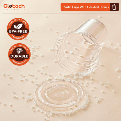 100 Pack Disposable Iced Coffee Cups with Lids