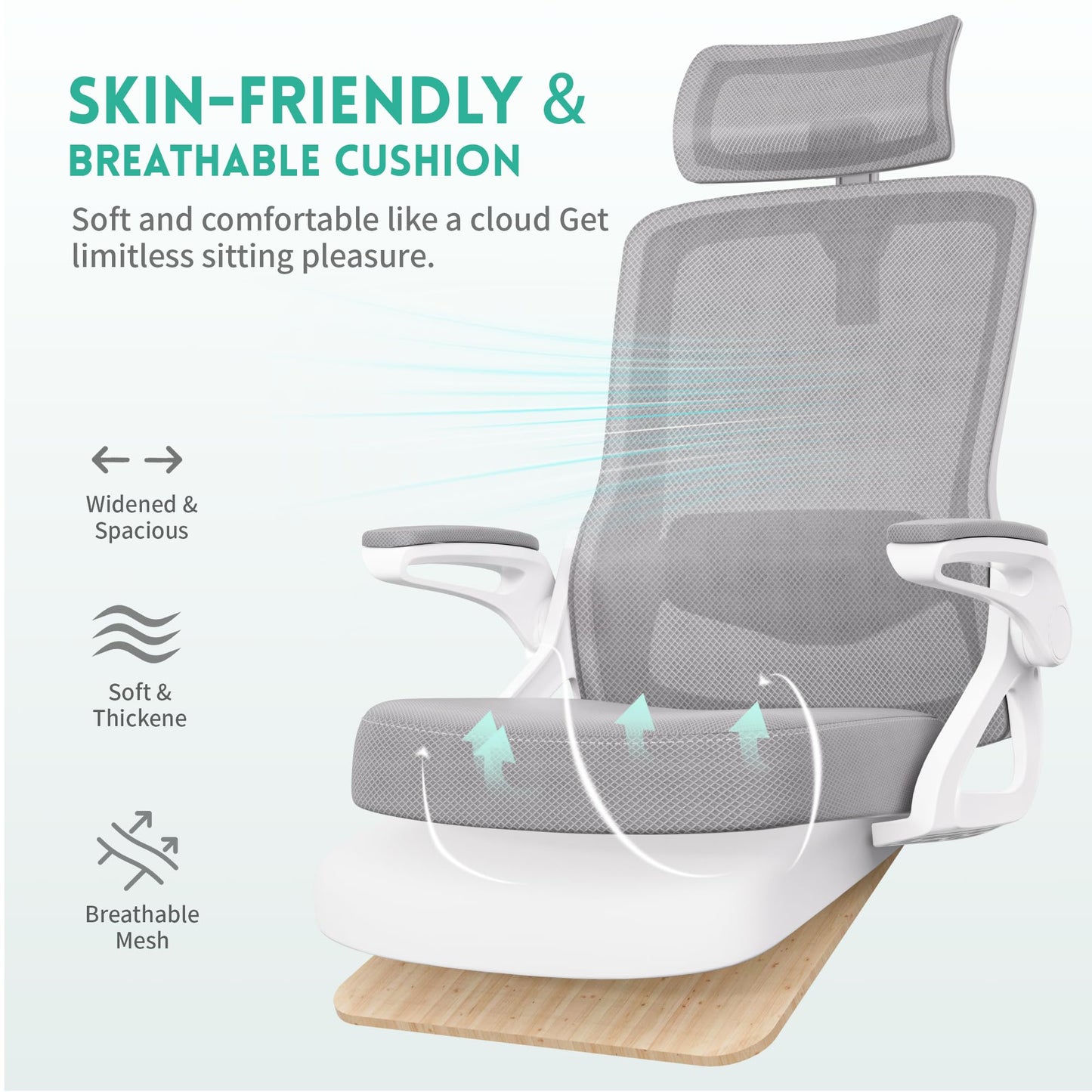 Ergonomic Office Chair, Adjustable Lumbar Support & Rotatable Headrest, 90° Flip-Up Armrests – Breathable Mesh Desk Chair with Thickened Cushion, 360 Swivel – Easy Assemble for Home/Gaming/Office