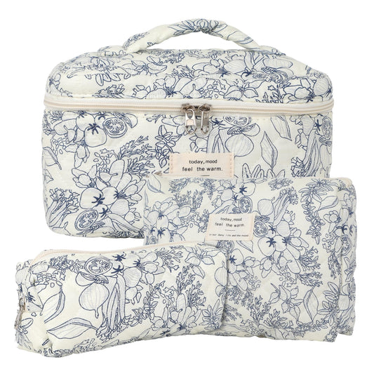 Quilted Floral Makeup Bag Set of 3