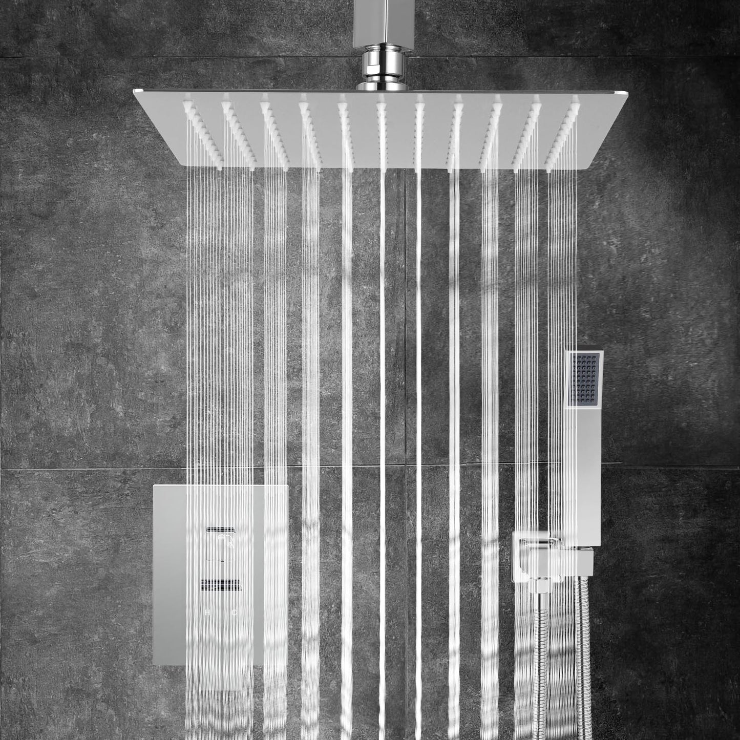 Qomolangma 10 inch Rain Shower System, Ceiling Mounted Bathroom Shower Faucet Set with Pressure Balance Valve, 2-Functions Shower Systems with Rain Shower and Handheld Spray Shower Trim Included