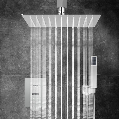 Qomolangma 10 inch Rain Shower System, Ceiling Mounted Bathroom Shower Faucet Set with Pressure Balance Valve, 2-Functions Shower Systems with Rain Shower and Handheld Spray Shower Trim Included