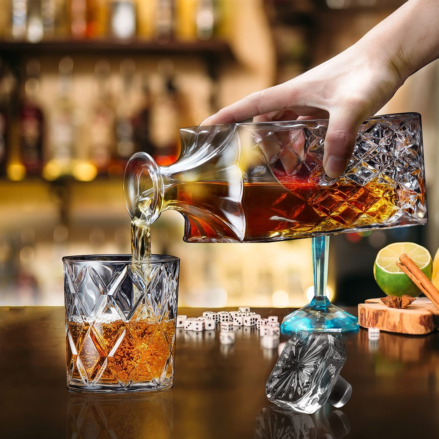 Whiskey Decanter Set with 4 Glasses Gift Box