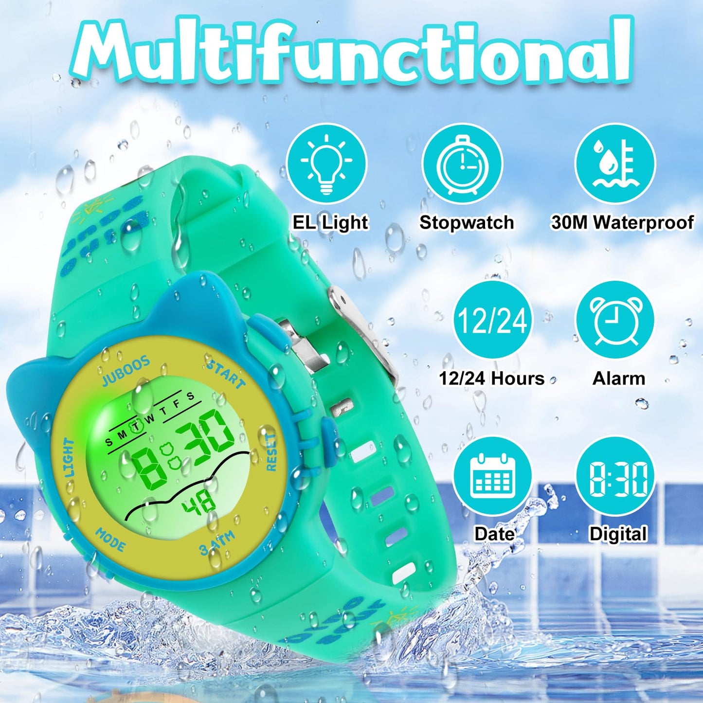 Waterproof Kids Digital Sports Watch with LED Lights