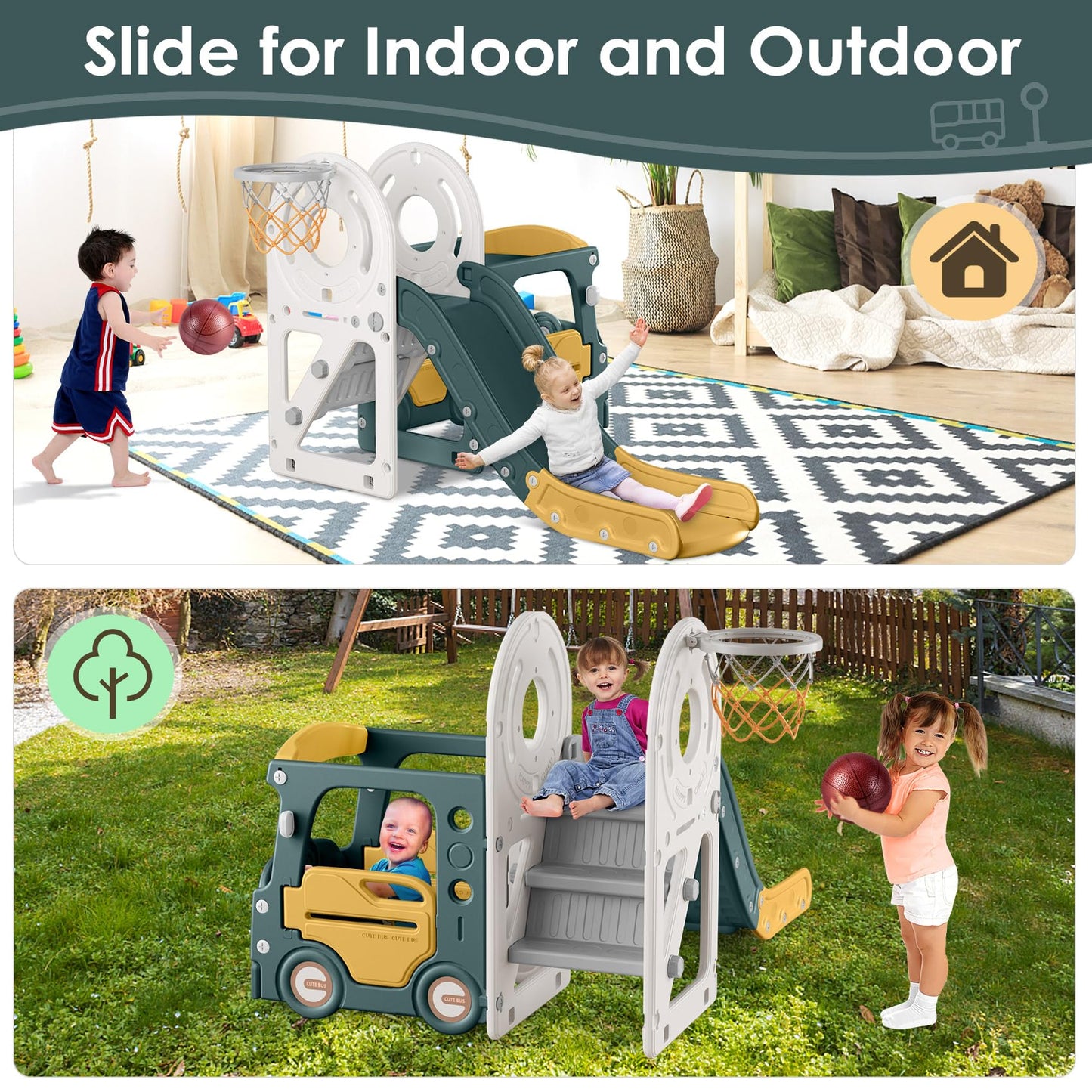 Toddler Slide with Basketball Hoop by BIERUM