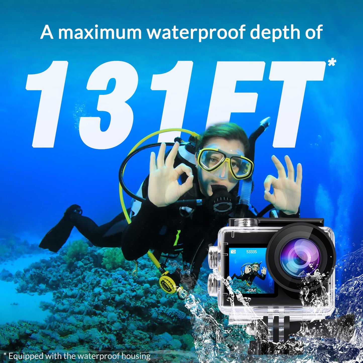 icefox Action Camera 4K Underwater Camera External Microphone Waterproof 40M Ultra HD 20MP Camera 170 ° Ultra Wide Angle WiFi Camcorder, Gray
