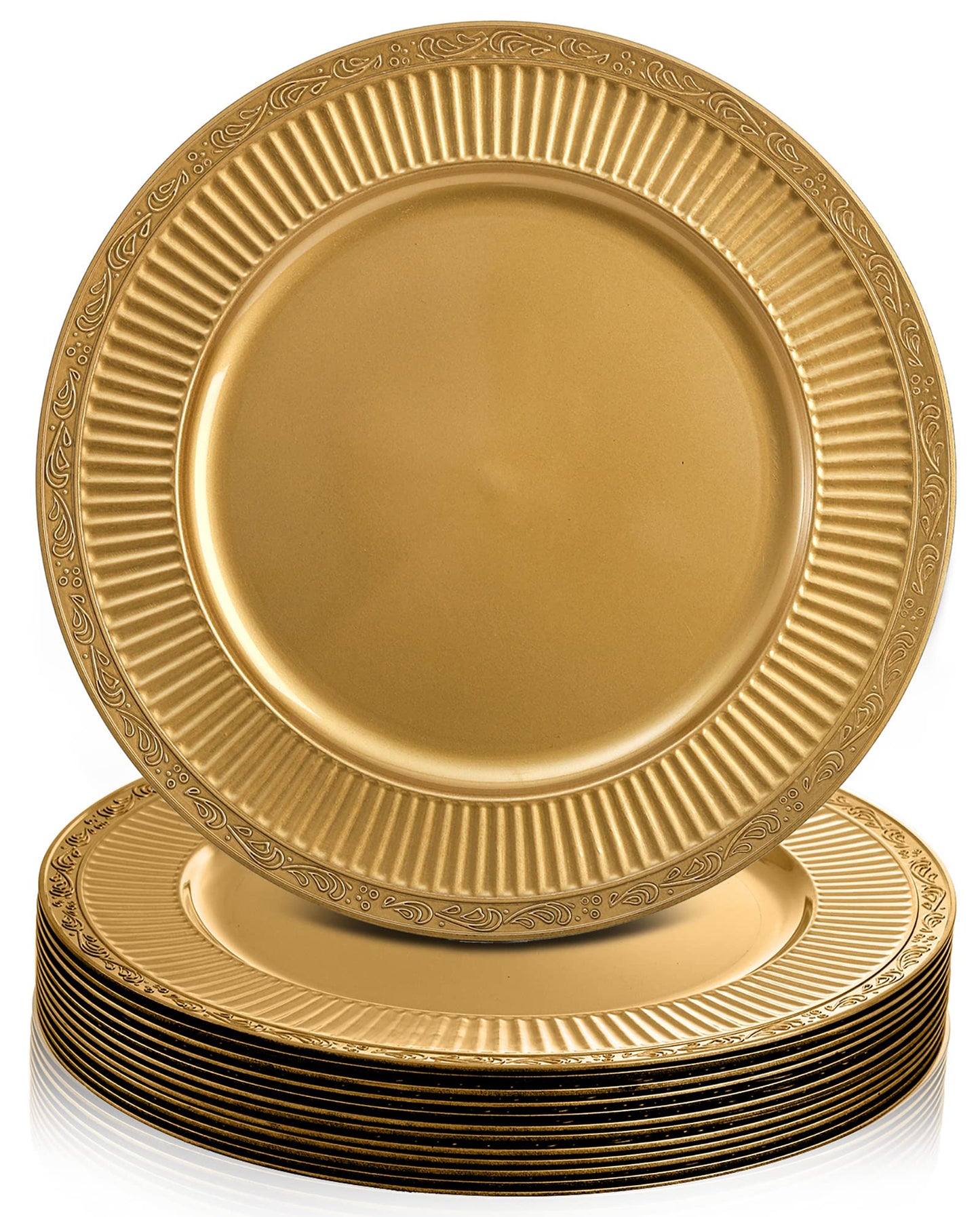 Yesland 12 Pack Gold Charger Plates with Hammered Rim, 13 Inch Plastic Round Charger for Dinner Plates Dinner Chargers Set for Wedding Decorative, Party, Tabletop, Thanksgiving, Restaurant