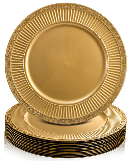 Yesland 12 Pack Gold Charger Plates with Hammered Rim, 13 Inch Plastic Round Charger for Dinner Plates Dinner Chargers Set for Wedding Decorative, Party, Tabletop, Thanksgiving, Restaurant
