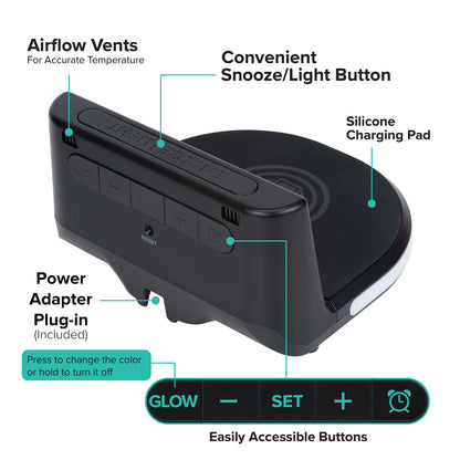 La Crosse Technology 617-148V2 Qi-Certified Wireless Charging Alarm Clock with Glowing Light Base