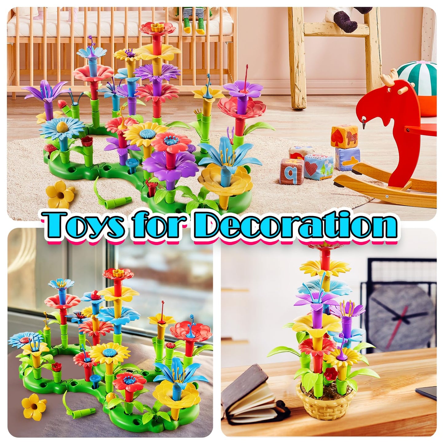 FUNZBO Flower Building Toys - Stacking Garden Toy with Storage Box, Toddler Toys, Toys for Grils 3, 4, 5, 6, 7 Years Old, Birthday Gifts for Kids (224 pcs)