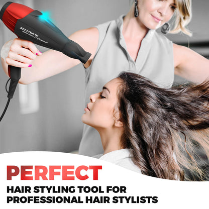 Professional Ionic Salon Hair Dryer, 2200 Watt Powerful AC Motor Ceramic Tourmaline Ion Blow Dryer, Quiet Hair Dryers with Diffuser & 2 Concentrator Nozzle Attachments Black/Red