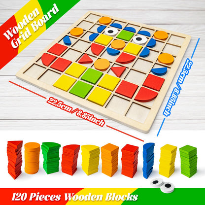 120 PCS Montessori Wooden Puzzle Blocks for Kids