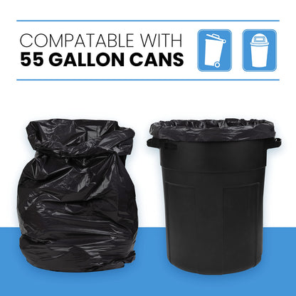 ToughBag 55 Gallon Trash Bags, 55-60 Gallon Trash Bags Heavy Duty (50 COUNT) - Large Black Trash Bags, 50-60 Gallon Garbage Bags for Contractors, Commercial, and Lawn, 35 x 55" - Made in USA