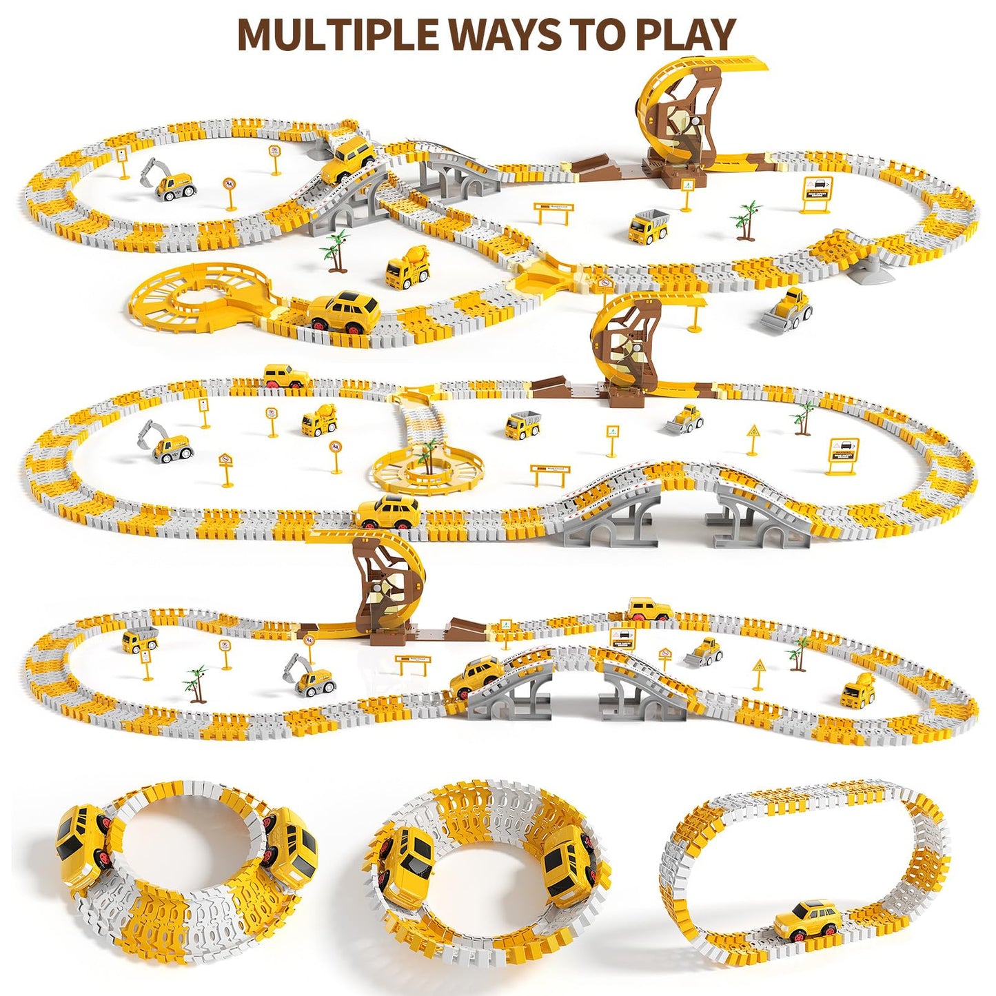 KuKuFun Race Tracks Toys Gifts for 2 3 4 5 Year Old Boys Kids, 299 PCS Construction Race Tracks Boys Toys, 6 PCS Engineering Cars Create A Engineering Road, 2 3 4 5 Year Old Boys Toys Birthday Gifts