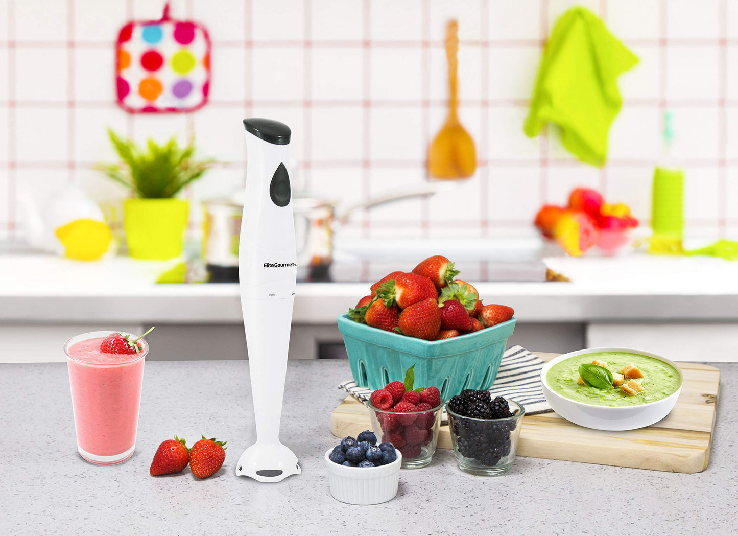 Elite Gourmet Electric Hand Blender with Chopper