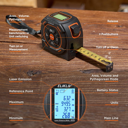 Laser Tape Measure 197Ft with Pythagorean Mode