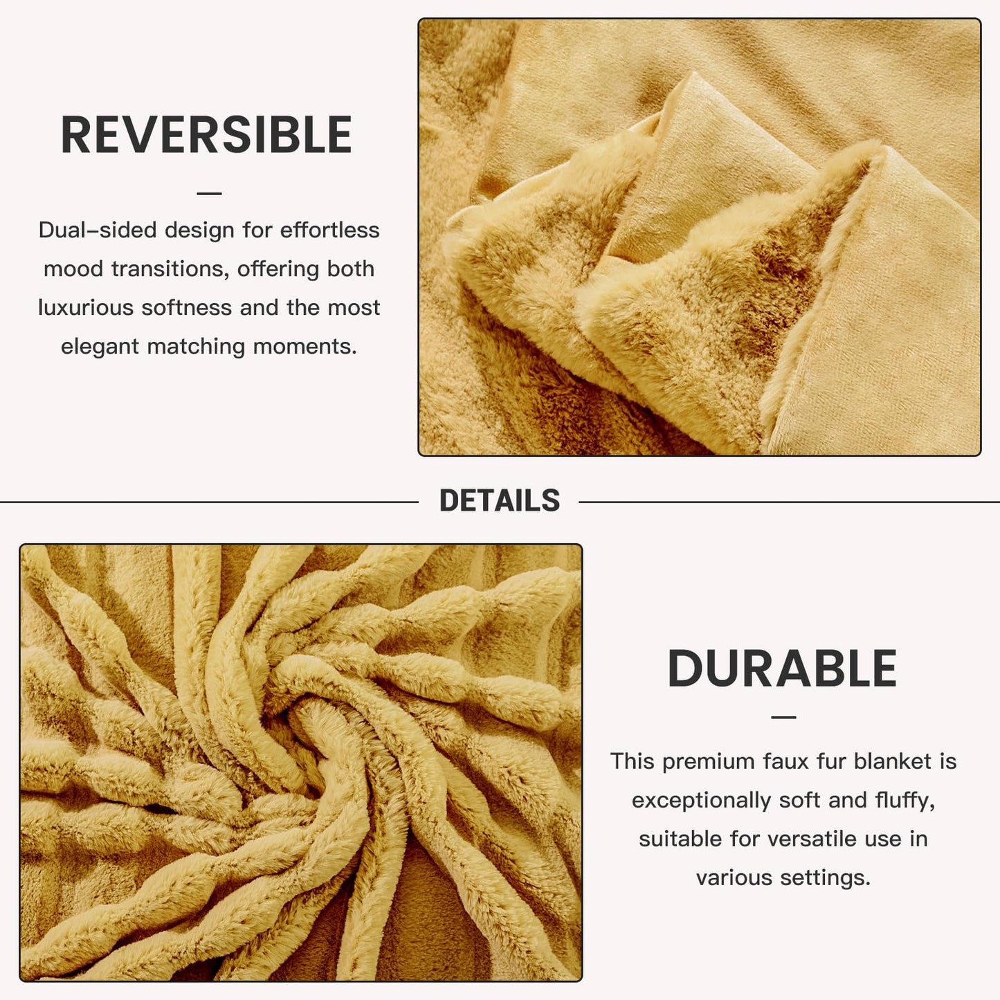 NEXHOME PRO Faux Fur Throw Blanket, Cozy Fluffy Soft Blanket or Couch Sofa Bed Living Room Decorative, Reversible Puffy Thick Warm Blanket for Winter 50"X60" Orange