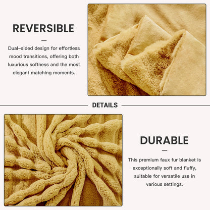 NEXHOME PRO Faux Fur Throw Blanket, Cozy Fluffy Soft Blanket or Couch Sofa Bed Living Room Decorative, Reversible Puffy Thick Warm Blanket for Winter 50"X60" Orange