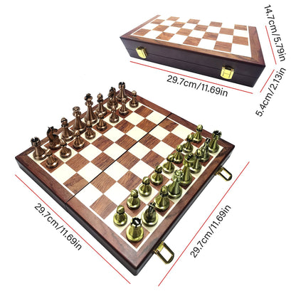 Deluxe Copper Alloy Chess Set with Folding Board