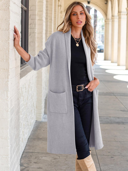 ANRABESS Women's Cardigan Long Sweater Oversized Open Front Knit Coatigan Duster Coat 2025 Trendy Fall Outfits Outerwear Light Grey Large