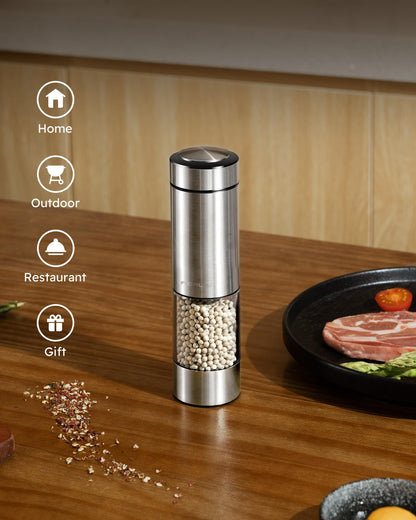 Rechargeable Salt and Pepper Grinder Set - Stainless Steel