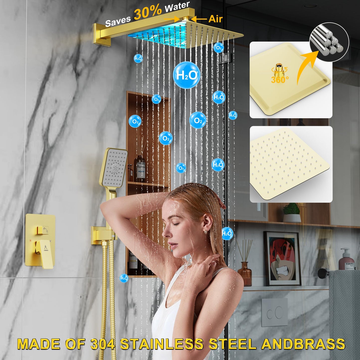 10" Brushed Gold Rainfall Shower System Set