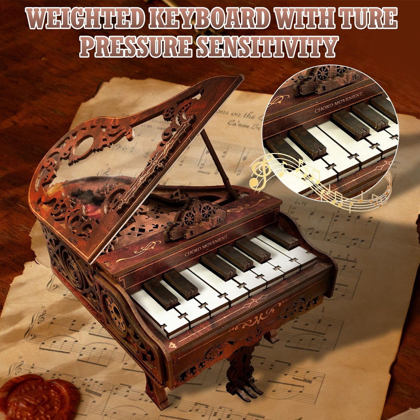 3D Wooden Piano Puzzle Model Kit for Adults
